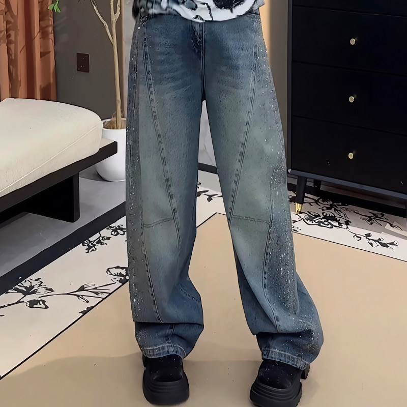 重工侧面烫钻牛仔休闲弯刀裤女早春新款胖mm2026宽松显瘦大码女装,女装/女士精品,大码裤装,淘宝优惠券,粉丝福利购,淘宝优惠卷