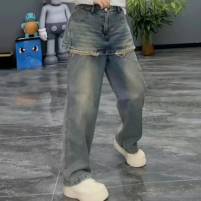 毛边屁帘裤裙设计感休闲牛仔裤子