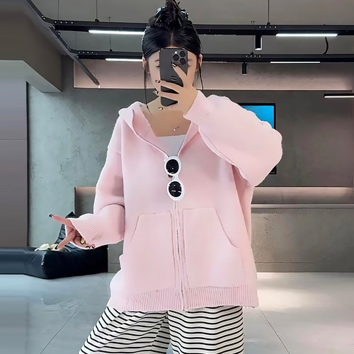 加厚针织毛衣长袖甜美外套女大码