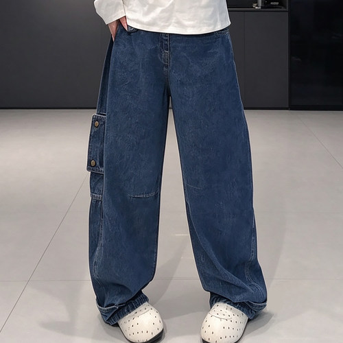 大口袋工装弯刀裤重工牛仔裤子女
