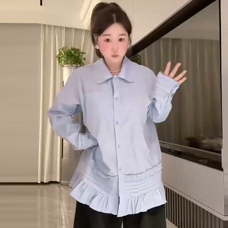 简约百搭花边衬衫女休闲打底衫胖mm2026春冬新款宽松大码显瘦女装,女装/女士精品,大码内搭,淘宝优惠券,粉丝福利购,淘宝优惠卷