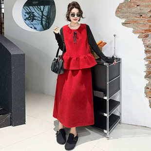 女装 甜美坎肩马甲女减龄半身裙套装 显瘦宽松大码 新款 胖mm2025冬季
