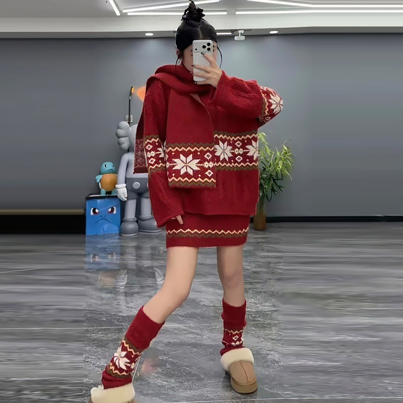 大码年风毛衣半身裙围脖袜套四件套胖mm2026春冬新款显瘦宽松女装,女装/女士精品,大码套装,淘宝优惠券,粉丝福利购,淘宝优惠卷