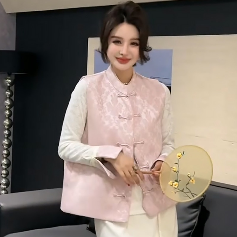 国潮风新中式盘扣马甲女打底衫胖mm2026春冬新款显瘦宽松大码女装,女装/女士精品,大码套装,淘宝优惠券,粉丝福利购,淘宝优惠卷