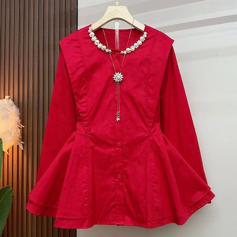 钉珠收腰衬衫女设计感休闲上衣胖mm2025冬季新款宽松大码显瘦女装,女装/女士精品,大码内搭,淘宝优惠券,粉丝福利购,淘宝优惠卷