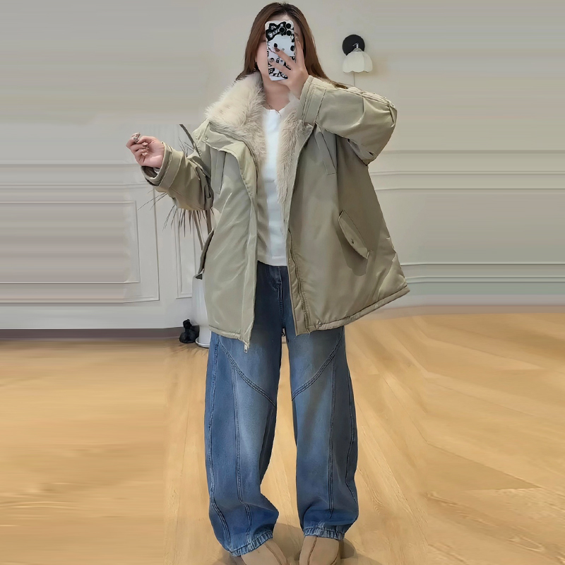 环保毛大毛领加厚派克棉服外套潮