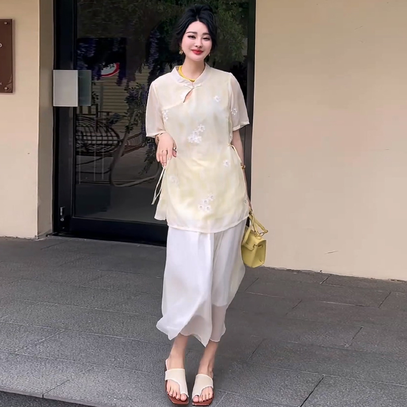 国风气质短袖上衣女半身裙套装潮