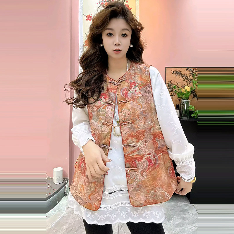 新中式敦煌九色鹿晕染盘扣马甲胖mm2026春冬新款显瘦宽松大码女装,女装/女士精品,大码套装,淘宝优惠券,粉丝福利购,淘宝优惠卷