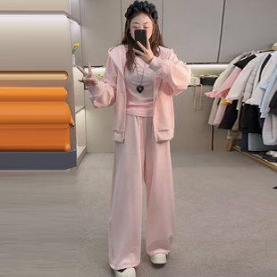 胖mm2026春季 女裤 款 显瘦宽松大码 运动服套装 女装 女连帽卫衣打底衫