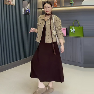 牛仔外套背心连衣裙围巾三件套胖mm2026秋季新款显瘦宽松大码女装