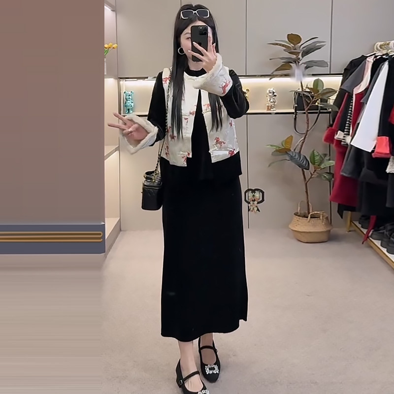 盘扣马甲打底衫半身裙国风套装胖mm2026春冬新款显瘦宽松大码女装,女装/女士精品,大码套装,淘宝优惠券,粉丝福利购,淘宝优惠卷