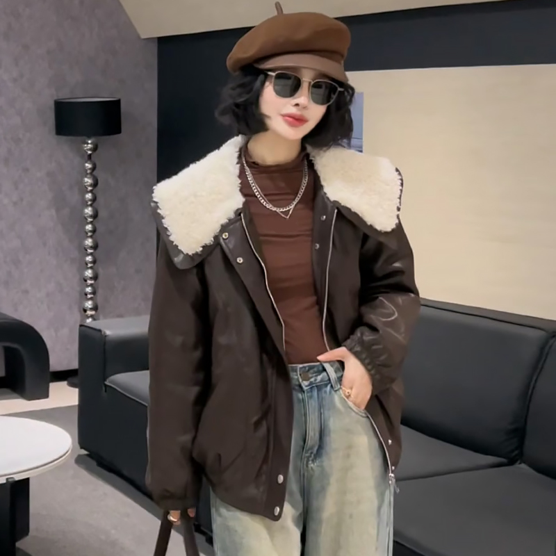 PU皮衣外套复古保暖休闲上衣大码