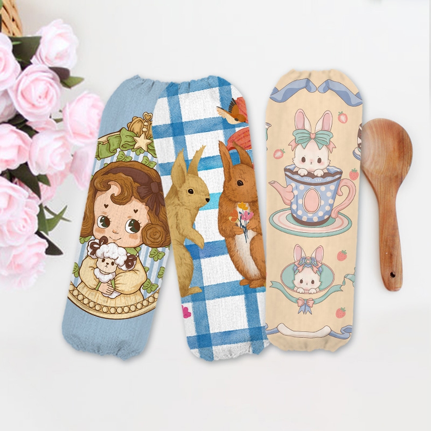 少女感卡通袖套女款工作防脏羽绒服冬季套袖卡通可爱护袖办公室白