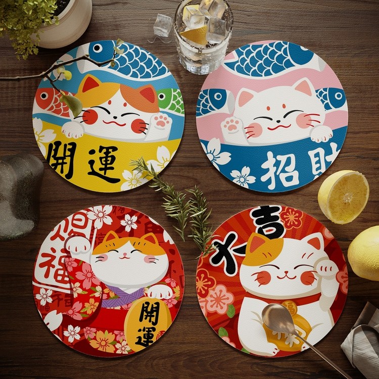 原创招财猫餐桌隔热垫圆形小餐垫免洗防水防油碗垫盘垫水杯垫子,居家布艺,餐垫,淘宝优惠券,粉丝福利购,淘宝优惠卷