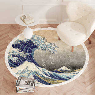 日式浮世绘 圆形地毯客厅沙发书房地垫ins梳妆椅卧室床边电脑椅轻