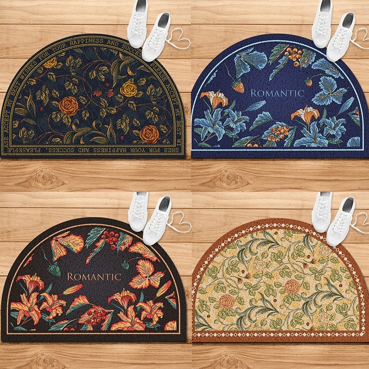 美式复古花纹 半圆形入户门口丝圈地垫蹭土脚垫进门家用门垫门厅