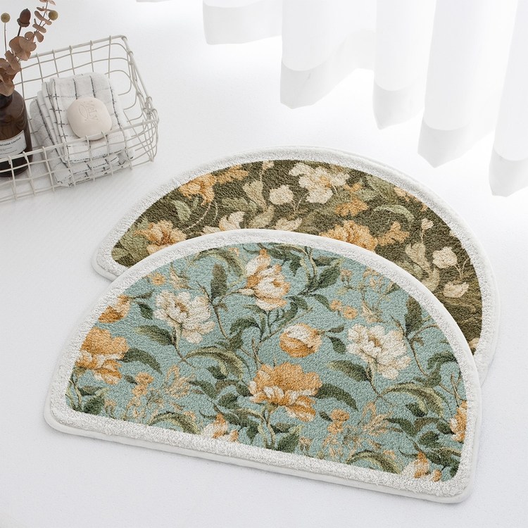 法式花卉 ins风半圆卫生间地垫浴室门口防滑垫吸水脚垫子蛋糕绒,居家布艺,家用脚垫,淘宝优惠券,粉丝福利购,淘宝优惠卷