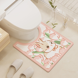 ins可爱萌兔软硅藻泥卫生间门口防滑脚垫浴室洗手间吸水地垫速干