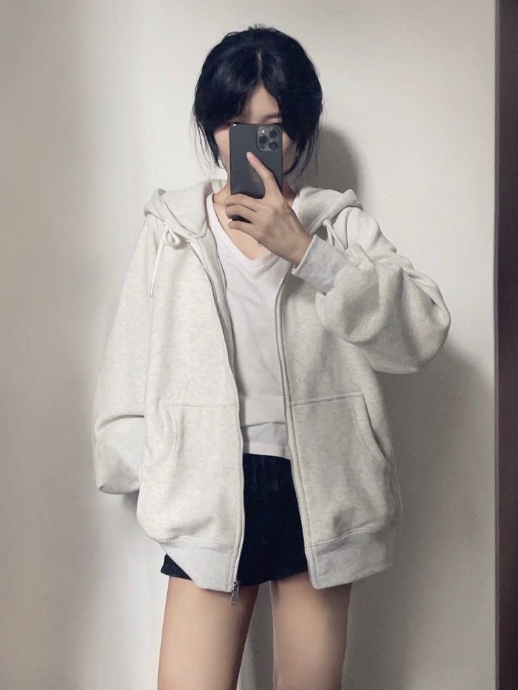 2026新款连帽卫衣女春秋学生高街宽松简约ins加绒加厚开衫拉链