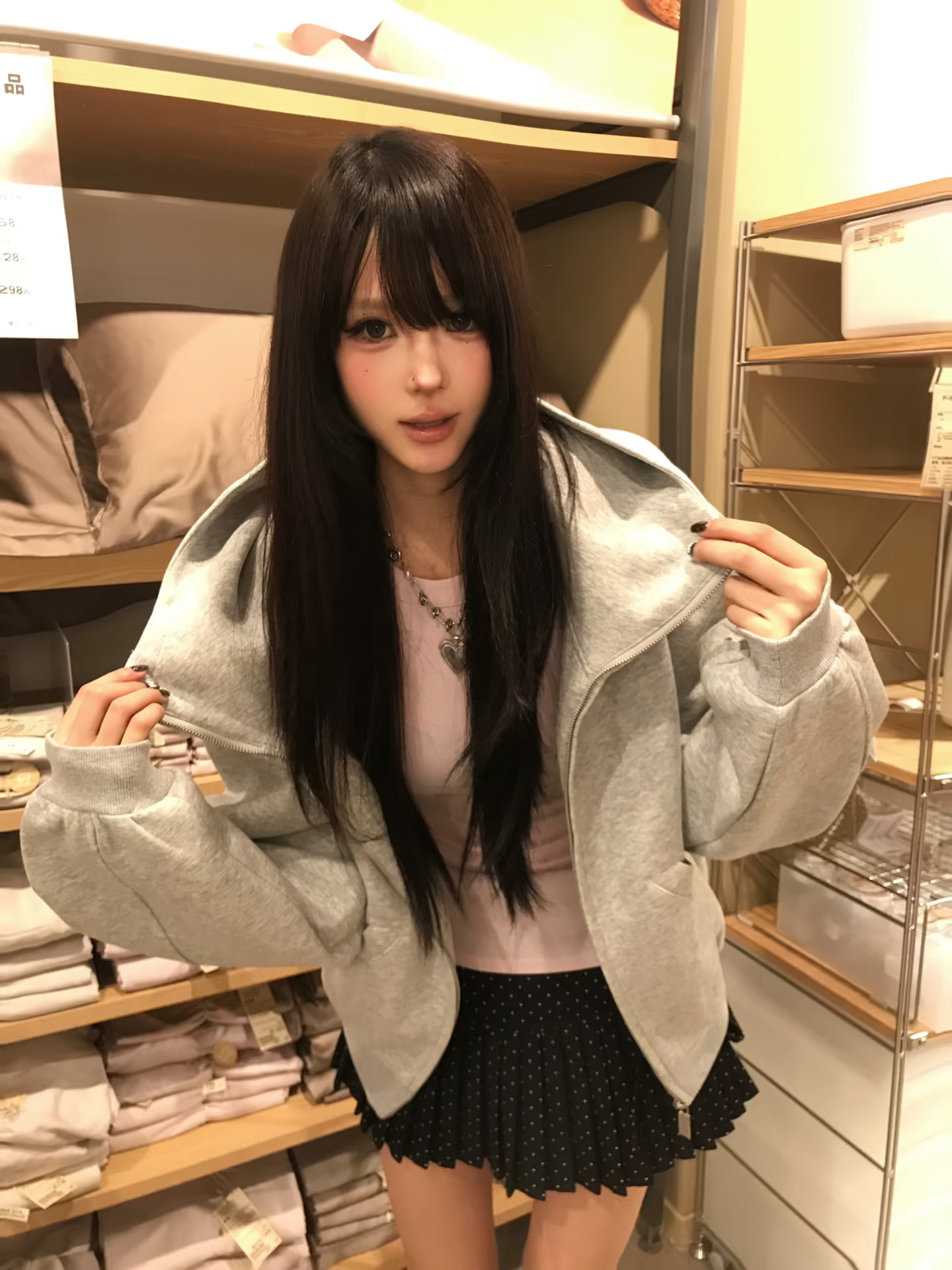 美式灰色开衫连帽衫卫衣男女春秋宽松慵懒休闲加绒拉链外套潮ins