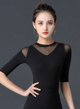 新款国标舞上衣女成人摩登舞蹈服装拉丁舞练功练习服交谊舞