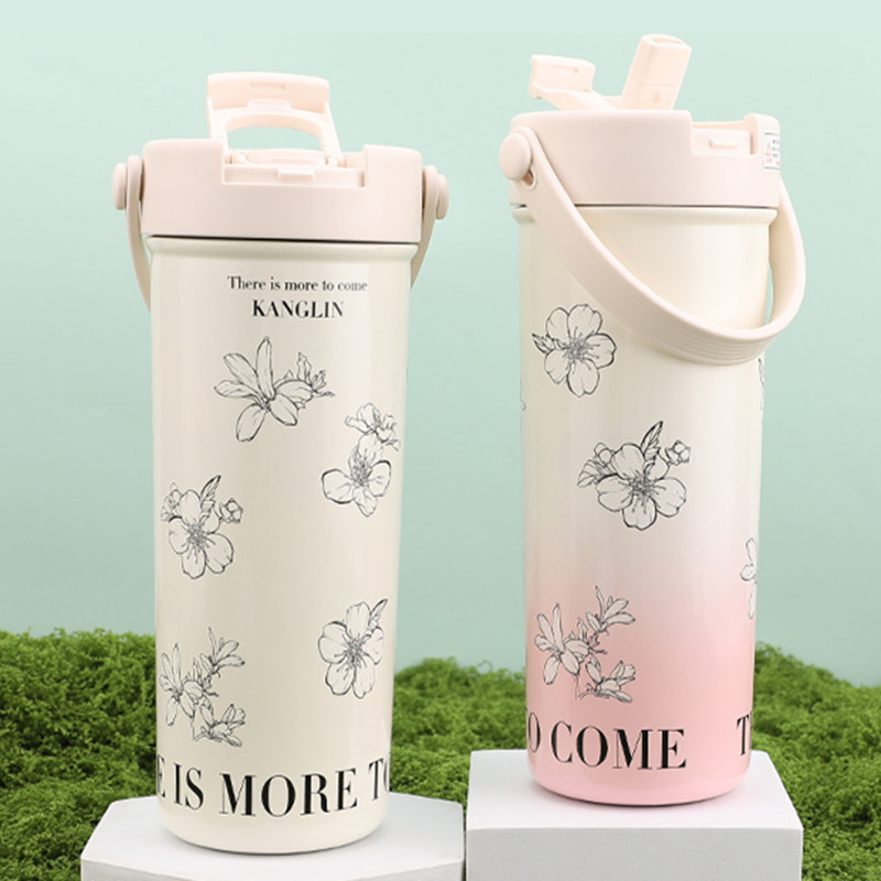 康林新款咖啡杯保温水杯一盖双饮口学生可爱水杯男女儿童吸管水壶