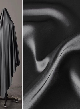 轻奢 深灰色醋酸缎面料 光泽丝滑垂顺抗皱连衣裙礼服衬衫裤子布料