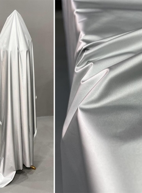 哑光银色亲肤感羽绒服布料 消光丝滑雾面夹克服装设计师面料/银灰