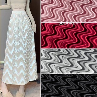 仿醋酸韩国绒波浪磨花面料 创意3D动感光波海浪纹金丝绒压花布料