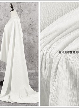 本白色 牛肚布褶皱感美纹布料 肌理青蛙皮树皮皱窗帘服装设计面料