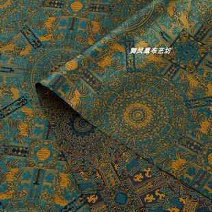 墨绿色【四通八达】织锦缎提花面料 新中式复古外套马甲汉服布料