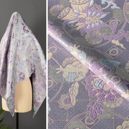 新中式宋锦紫色石榴织锦缎布料