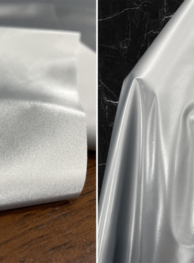 哑光银色鲨鱼皮 - 朦胧磨砂丝光感防水银灰色仿皮布料-羽绒服面料