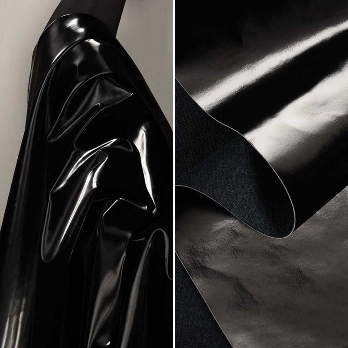 厚款无弹力 亮面纯黑色丝光皮革布料 幽暗丝滑鲨鱼皮质感柔软皮料