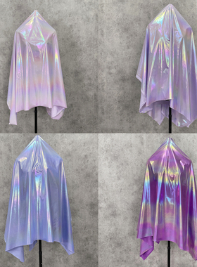 紫色系 幻彩渐变彩虹亮面布料 光泽防水绒PU皮烫金羽绒服炫彩面料