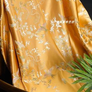 明黄色 凤凰百鸟朝凤织锦缎提花面料 汉服外套马甲中式光泽布料
