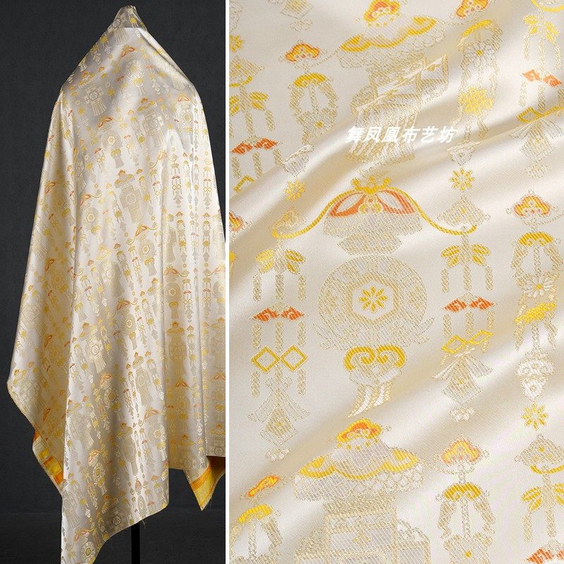 浅黄色 新中式古风灯笼织锦缎提花面料 柔软丝滑旗袍外套光泽布料,居家布艺,海绵垫/布料/面料/手工diy,淘宝优惠券,粉丝福利购,淘宝优惠卷