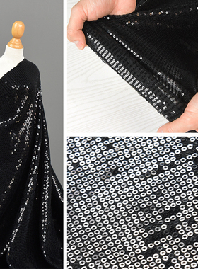 黑色高弹力亮片绣面料-直条排列 经典礼服连衣裙垂感时装裤子布料