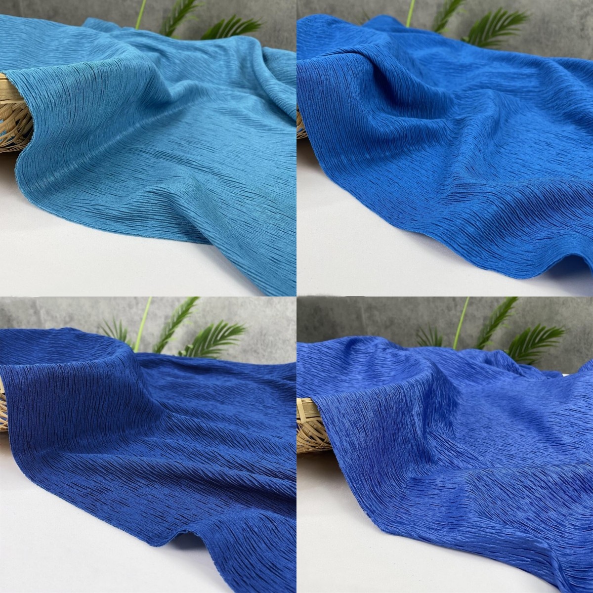 蓝色系列 牛肚布褶皱肌理纹树皮皱面料 三宅一生特殊纹理设计布料