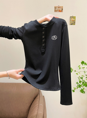 黑色半开领修身T恤内搭打底衫2025新款女长袖早秋酷飒拽姐上衣