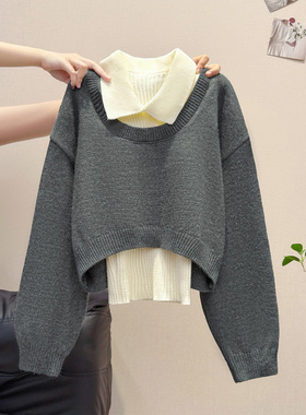 韩系早秋氛围感穿搭高级感灰色两件套针织衫女2025新款爆款上衣