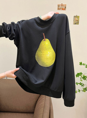 松弛感圆领长袖水果印花卫衣女宽松慵懒风2025秋季新款显瘦上衣