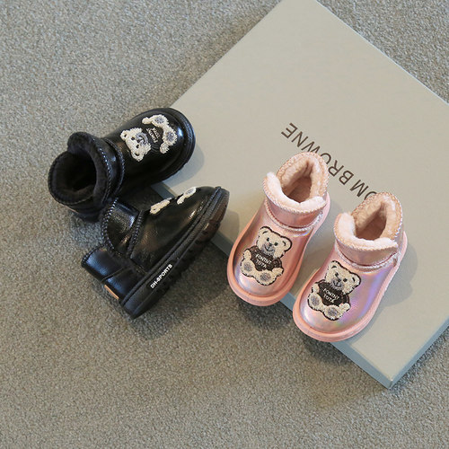 冬季时尚新款儿童卡通皮面雪地靴