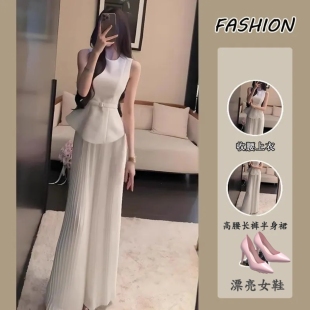 半身裙套装 夏装 上衣女长裤 搭配新款 两件套 一整套高级感小香风无袖