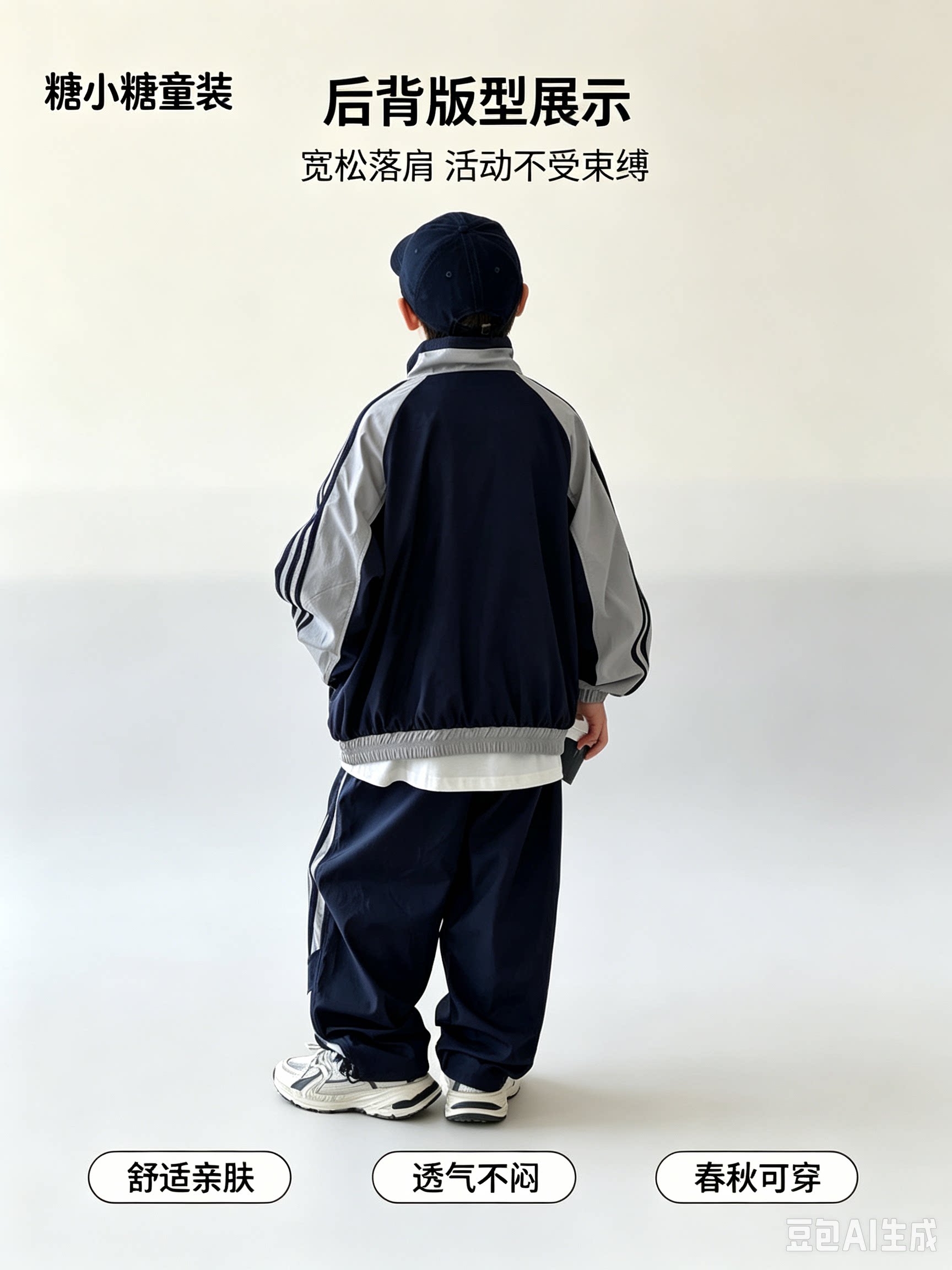 中大童秋装立领条纹运动套装男女童宽松休闲洋气儿童上学两件套