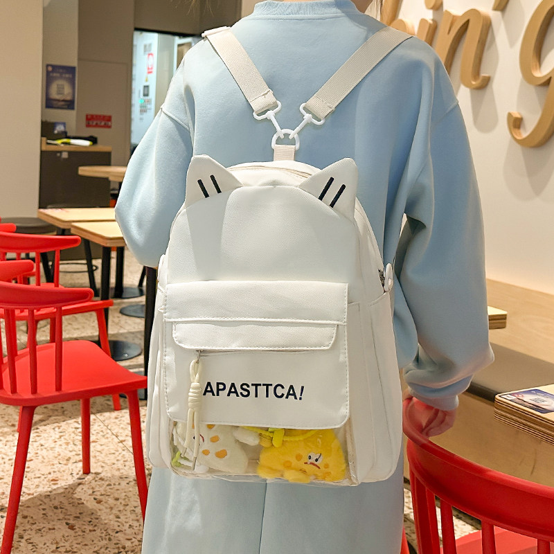 可爱高颜值小猫多功能双肩包女夏季透明休闲斜挎包学生上学小书包