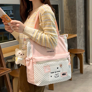 可爱小清新撞色大容量学生手提包女上学补课斜挎包女孩儿童单肩包