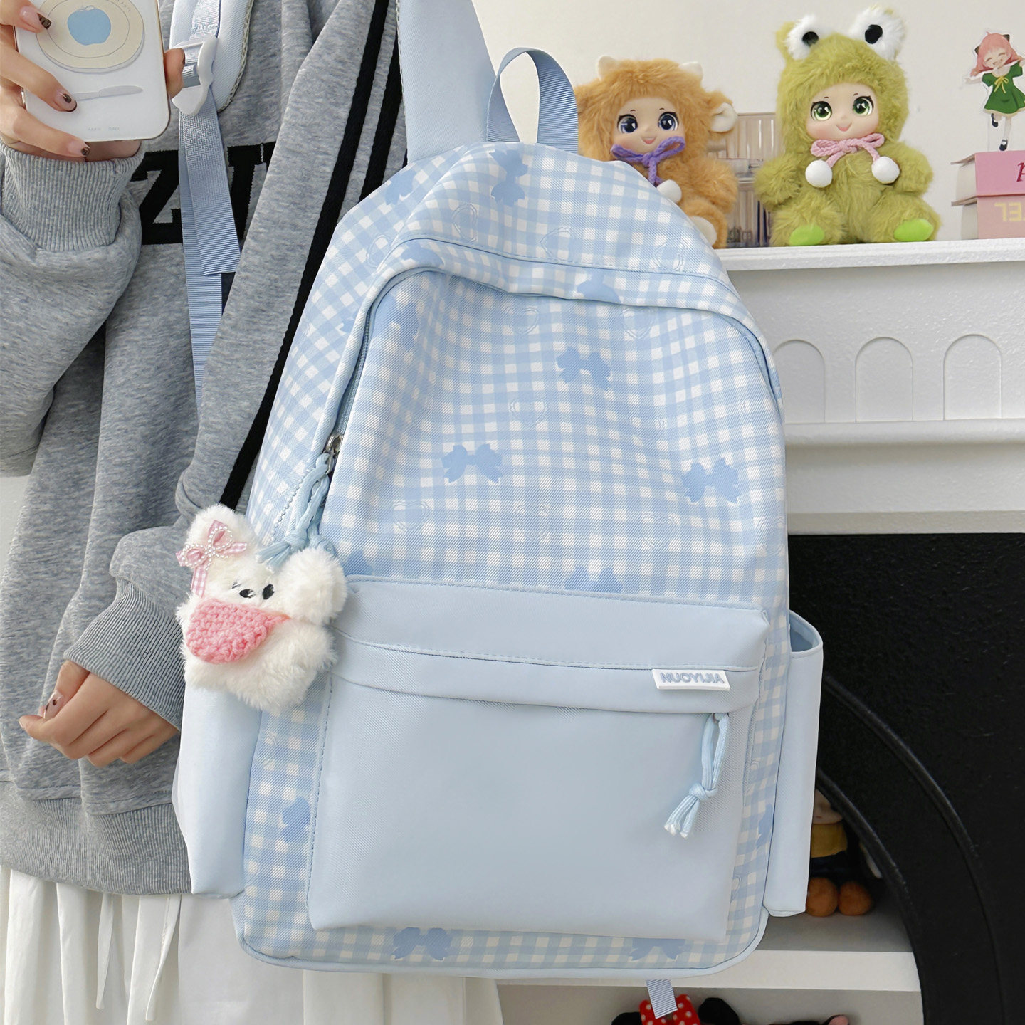 小清新格子撞色小学生三到五年级书包女初中生休闲双肩包高中背包