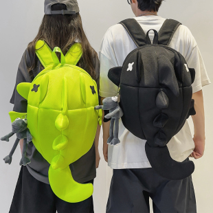 可爱卡通骑行背包女鲨鱼搞怪儿童书包旅游潮酷美式机车学生双肩包