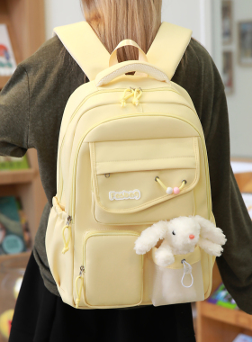 高颜值学院风大容量初中高中学生书包女奶酪黄色双肩包小学生背包